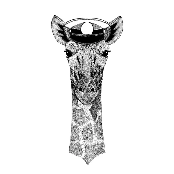 Camélope, girafe Image dessinée à la main pour tatouage, emblème, insigne, logo, patch, t-shirt — Image vectorielle