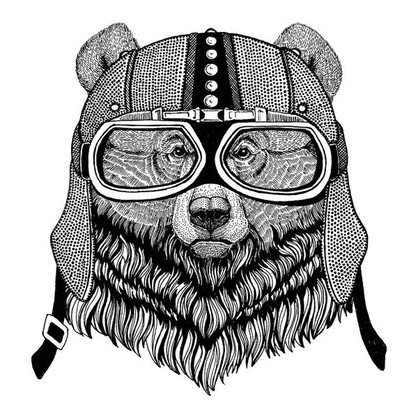 Animal con motocicleta, casco aerodinámico. Ilustración de motociclistas para camisetas, carteles, estampados . — Vector de stock