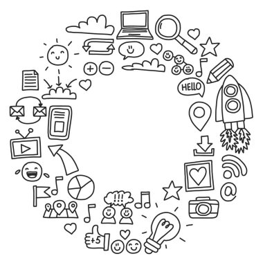 İş ve iletişim. Sosyal medya illüstrasyon vektör.