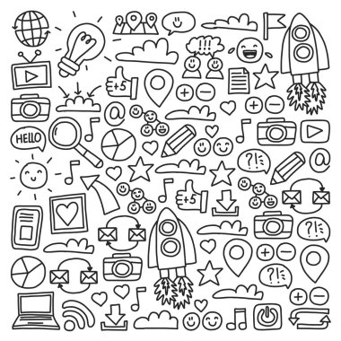 İş ve iletişim. Sosyal medya illüstrasyon vektör.