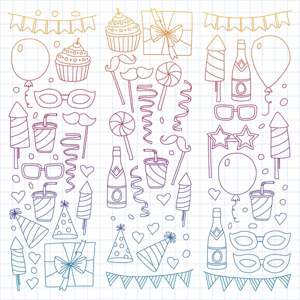 Vector pattern with bithday icons. Holiday and celebration. — Stock Vector