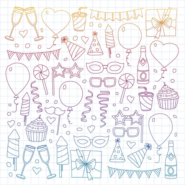 Vector pattern with bithday icons. Holiday and celebration. — Stock Vector