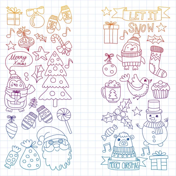 Vektor-Doodle-Muster mit Weihnachtssymbolen. — Stockvektor