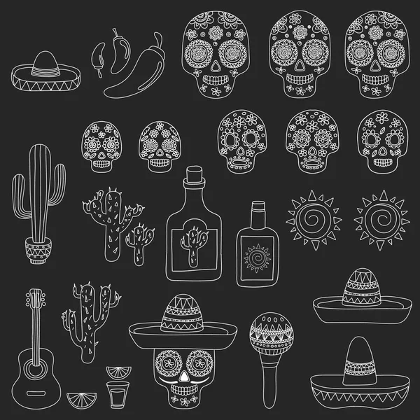 Μεξικό διάνυσμα μοτίβο. Ημέρα των νεκρών. Εικονίδια για αφίσες, πανό, φόντα. — Διανυσματικό Αρχείο