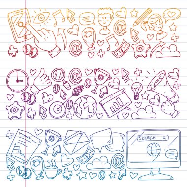 Dijital pazarlama, sosyal medya, iletişim, yönetim. Arka plan afiş için.