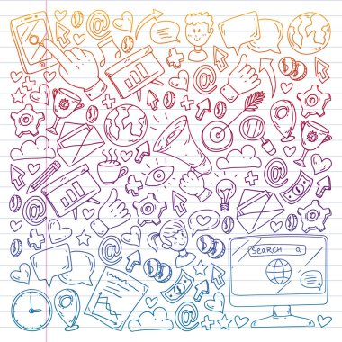 Dijital pazarlama, sosyal medya, iletişim, yönetim. Arka plan afiş için.