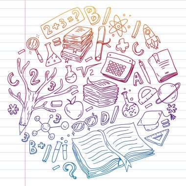 Okul, üniversite, üniversite, anaokulu desen vektör öğeleri ve simgeler. Yaratıcılık ve hayal gücü.