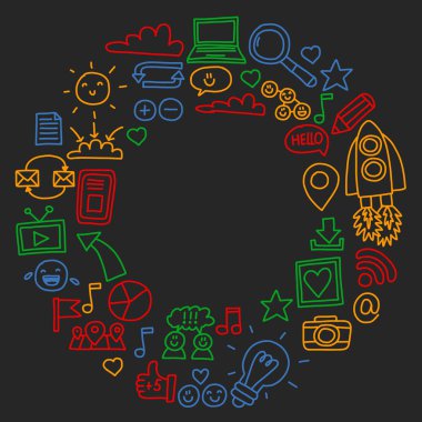 İş ve iletişim. Sosyal medya illüstrasyon vektör.