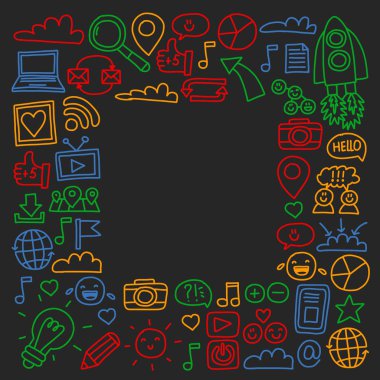 İş ve iletişim. Sosyal medya illüstrasyon vektör.