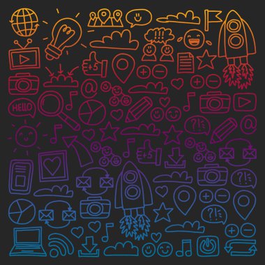 İş ve iletişim. Sosyal medya illüstrasyon vektör.