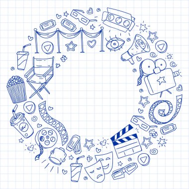 Sinema desen vektör simgeleri ile. Film arka plan.