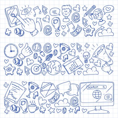 Dijital pazarlama, sosyal medya, iletişim, yönetim. Arka plan afiş için.