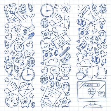 Dijital pazarlama, sosyal medya, iletişim, yönetim. Arka plan afiş için.