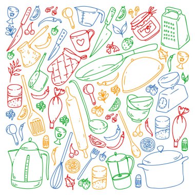 Cooking class. Kitchenware, utencils. Food and kitchen icons. clipart