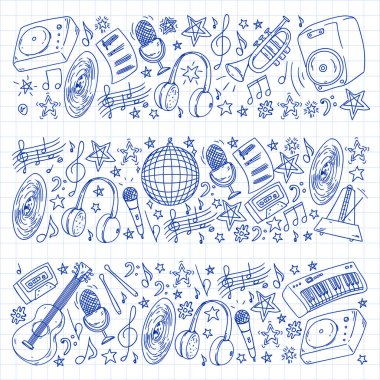 Posterler, afişler için müzik desen. Müzik Festivali, karaoke, disko, rock.