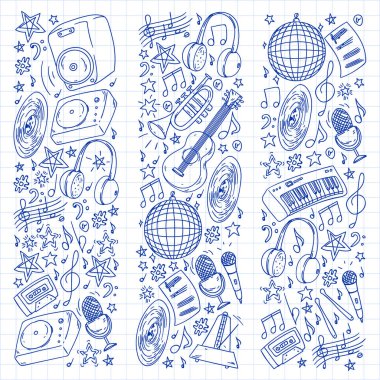Posterler, afişler için müzik desen. Müzik Festivali, karaoke, disko, rock.
