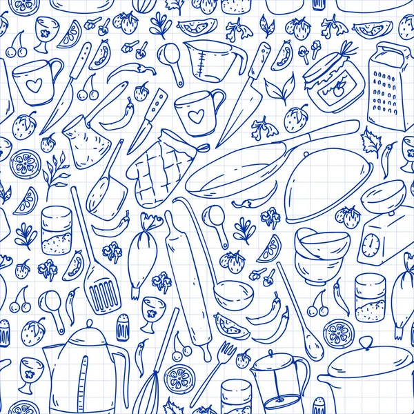 Clase de cocina, menú. Utensilios de cocina, utencils Iconos de comida y cocina — Vector de stock