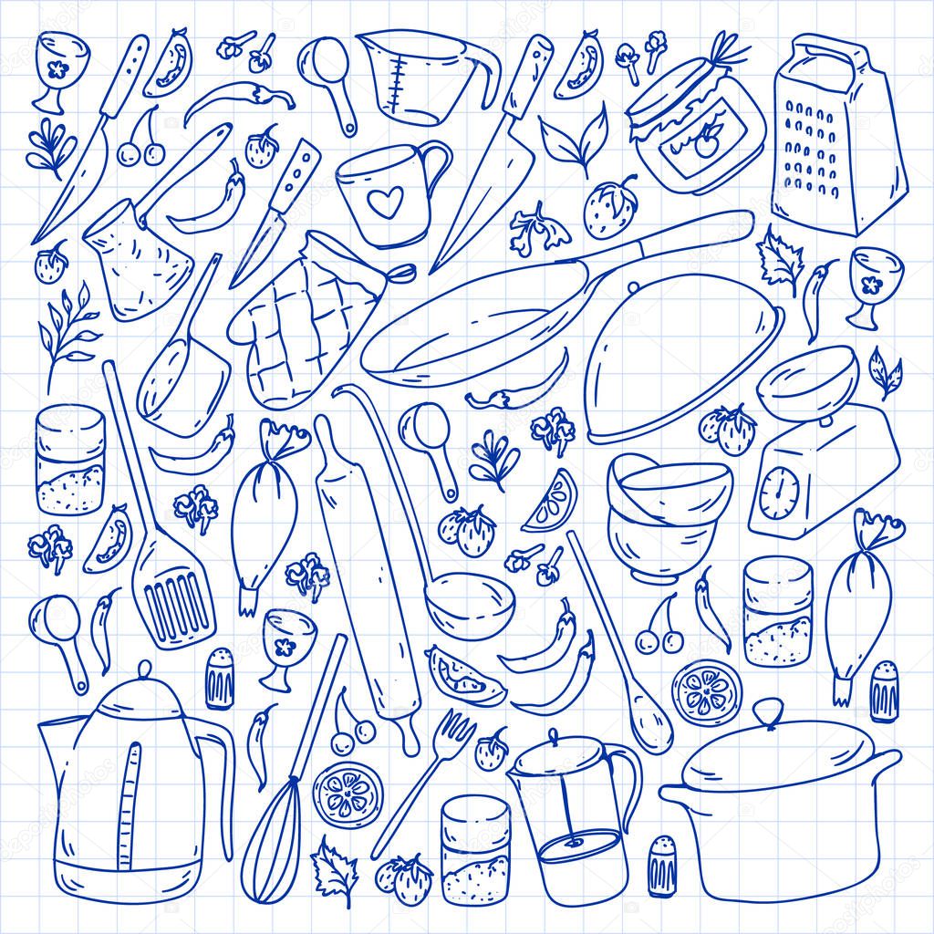 Cooking class, menu. Kitchenware, utencils Food and kitchen icons
