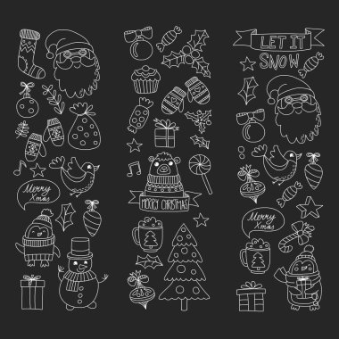 Noel öğe çizim stili doodle Kids. Vektör desen.