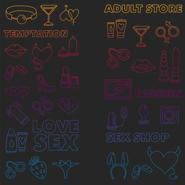 ベクトル セックス ショップのアイコンを設定します。エロフェチ ゲーム背景. — ストックベクタ