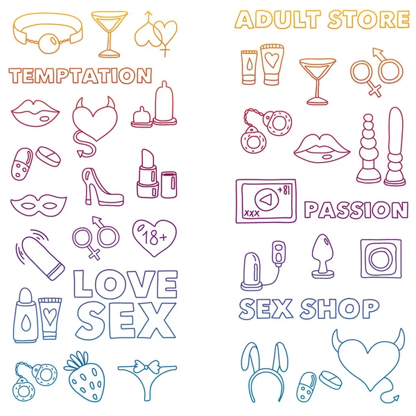 Wektor zestaw z sex shop ikony. Tło gry erotyczne fetysz. — Wektor stockowy
