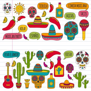 Mexico vector pattern. Day of the Dead. Icons for posters, banners, backgrounds. clipart