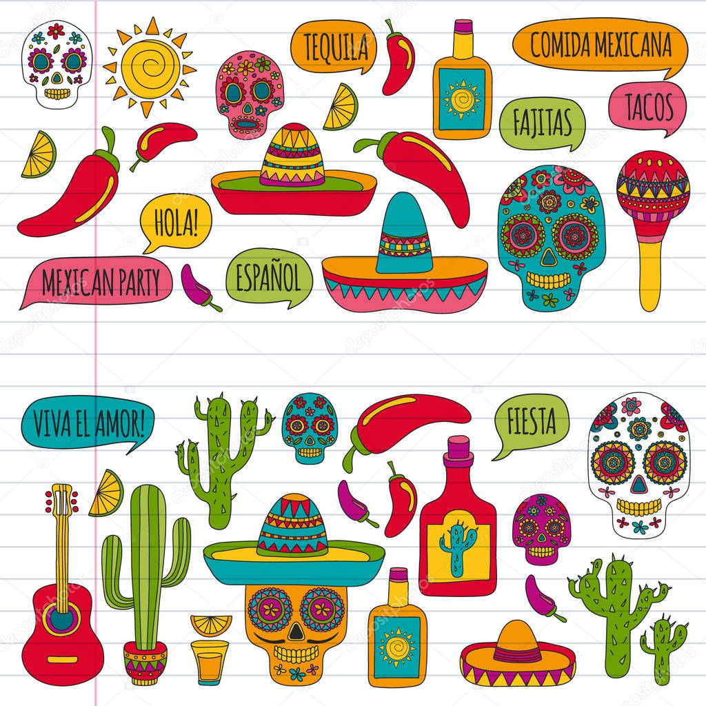 Mexico vector pattern. Day of the Dead. Icons for posters, banners, backgrounds.