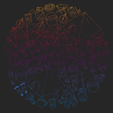 Kamp vektör çizim. Açık macera seyahat