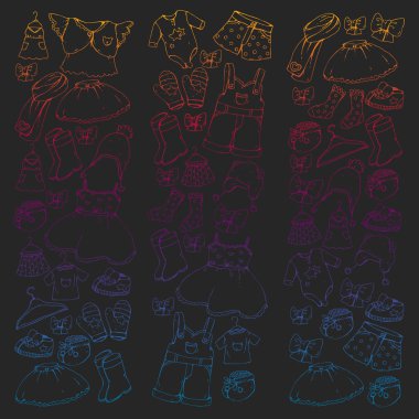 Çocuk kıyafetleri. Bebekler için arka plan, çocuk kalıpları.