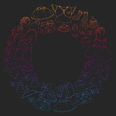 Çocuk kıyafetleri. Bebekler için arka plan, çocuk kalıpları.