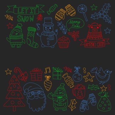 Noel öğe çizim stili doodle Kids. Vektör desen.