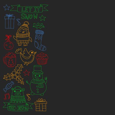 Noel öğe çizim stili doodle Kids. Vektör desen.