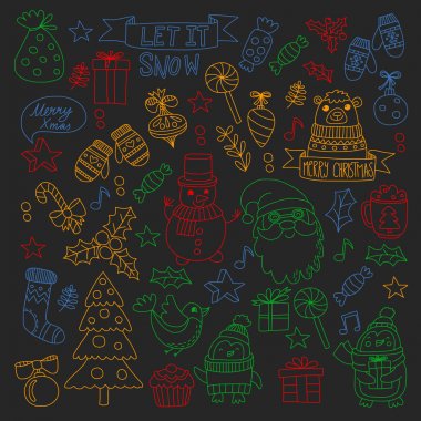 Noel öğe çizim stili doodle Kids. Vektör desen.