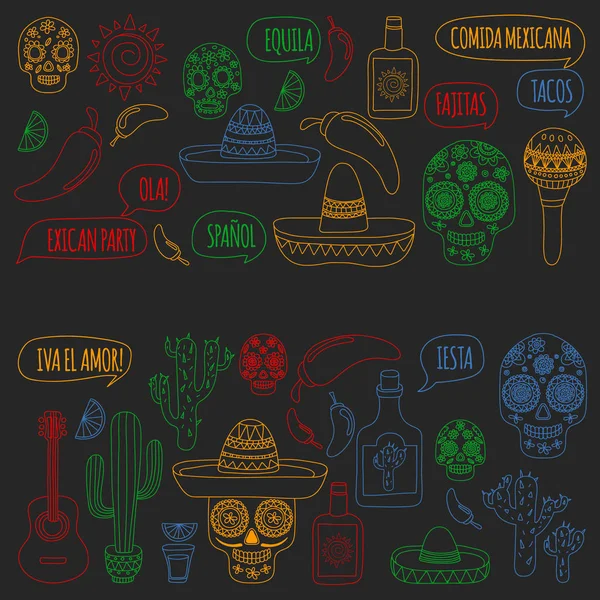 Patrón vectorial México. Día de los Muertos. Iconos para carteles, pancartas, fondos . — Archivo Imágenes Vectoriales