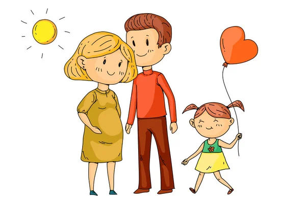 Cartoon rodziny z kobietą ciężarną i małymi dziećmi. — Wektor stockowy