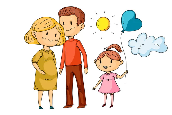 Famille Cartoon avec femme enceinte et petits enfants . — Image vectorielle
