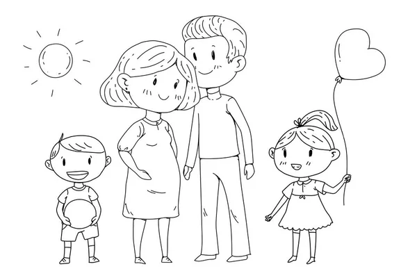 Familia de dibujos animados con mujeres embarazadas y niños pequeños . — Vector de stock