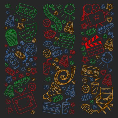 Vektör simgeleri ile sinema deseni. Film, televizyon, tiyatro.