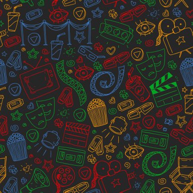 Vektör simgeleri ile sinema deseni. Film, televizyon, tiyatro.