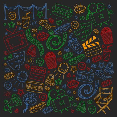 Vektör simgeleri ile sinema deseni. Film, televizyon, tiyatro.