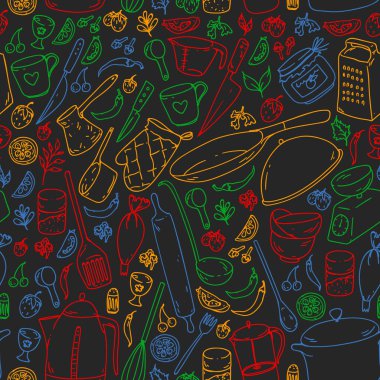 Aşçılık dersi. Menü. Mutfak gereçleri, mutfak eşyaları. Gıda ve mutfak simgeleri.