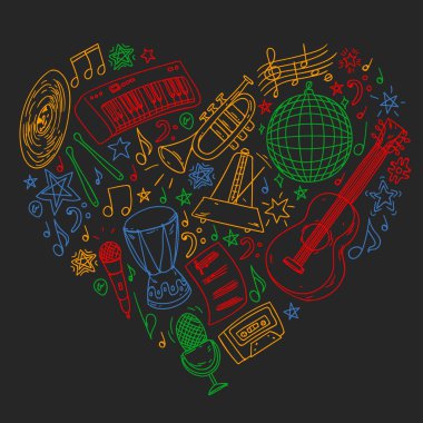 Posterler, afişler için müzik desen. Müzik Festivali, karaoke, disko, rock.