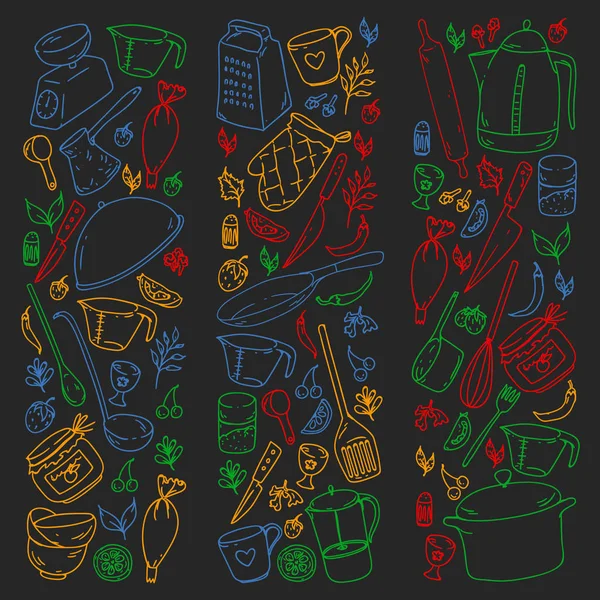 Clase de cocina. Menú. Utensilios de cocina, utencils. Iconos de comida y cocina . — Vector de stock