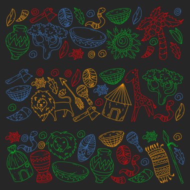 Kabile elemanları ve hayvanlar ile Afrika deseni