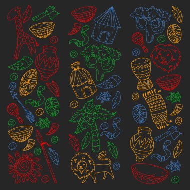 Kabile elemanları ve hayvanlar ile Afrika deseni