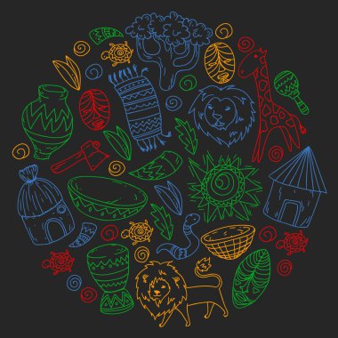 Kabile elemanları ve hayvanlar ile Afrika deseni