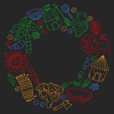 Kabile elemanları ve hayvanlar ile Afrika deseni