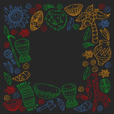 Kabile elemanları ve hayvanlar ile Afrika deseni