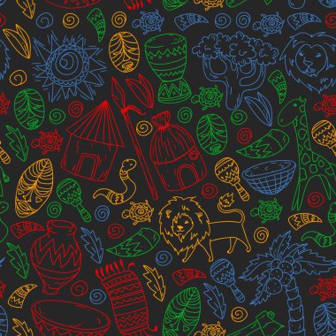 Kabile elemanları ve hayvanlar ile Afrika deseni