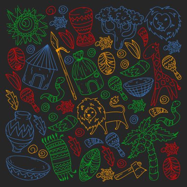 Kabile elemanları ve hayvanlar ile Afrika deseni